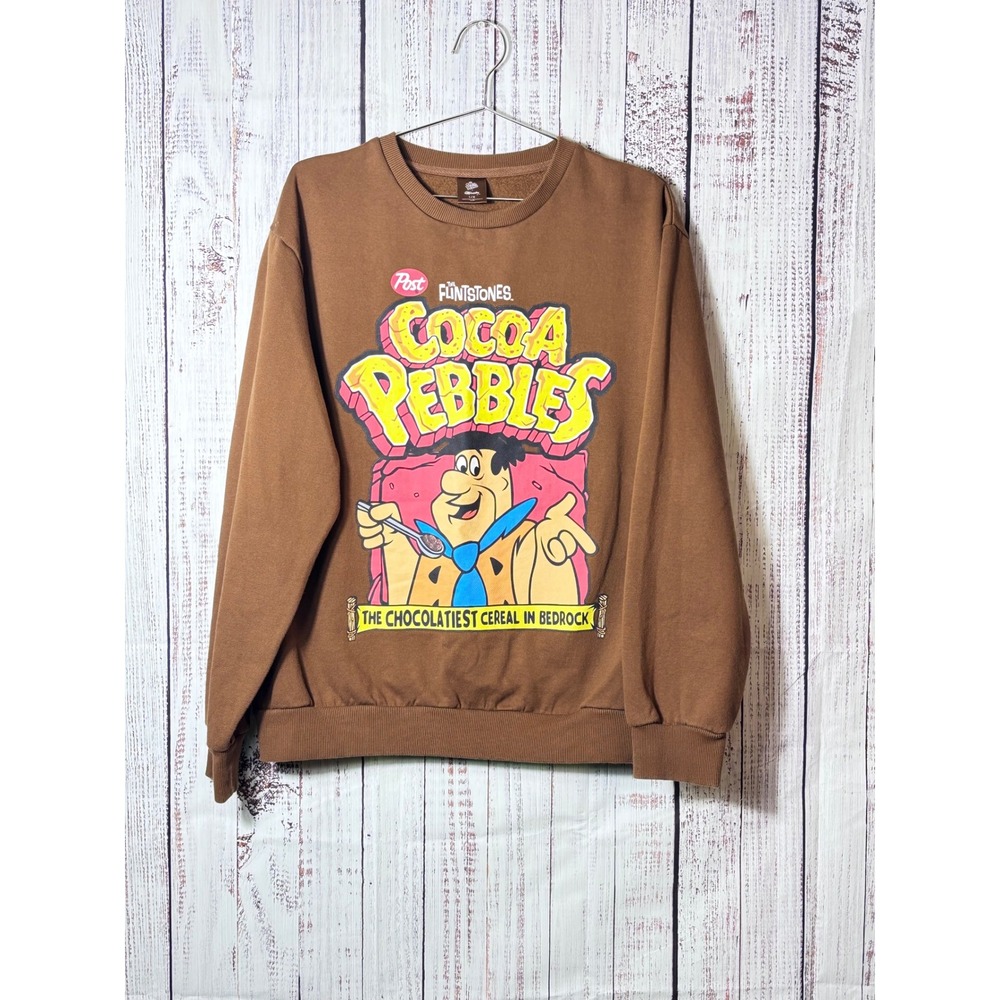 Cocoa Pebbles Brown Graphic Sweatshirt Retro Y2K Cartoon Crewneck Cozy Pullover